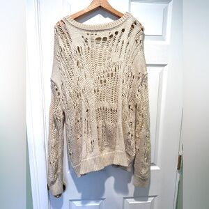 Zara Womens Open Knit Crochet Sweater Size Small Ivory Cream Oversized Boho Cozy